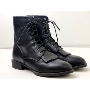 Ariat Black Leather Lace-up Kiltie Roper Boots Men's Sz 11